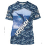 T-shirt all-over pêche marlin bleu en saut camouflage marin prénom personnalisé EN MER PÊCHE, vue de face