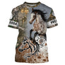 T-shirt cheval Appaloosa personnalisé all-over camouflage forêt avec Appaloosa cabrée et silhouette blanche