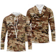 Hoodie capuche anti-UV camouflage désert brun caramel sable et tan pour pêcheurs et chasseurs