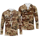 Hoodie capuche anti-UV camouflage désert brun caramel sable et tan pour pêcheurs et chasseurs