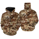 Sweat zippé all-over camouflage désert brun et sable coupe unisexe