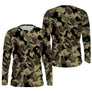 Manches longues anti-UV camouflage forêt vert kaki et brun olive all-over outdoor