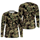 Manches longues anti-UV camouflage forêt vert kaki et brun olive all-over outdoor