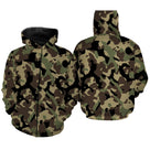 Sweat zippé all-over camouflage forêt vert kaki coupe unisexe