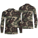Manches longues anti-UV camouflage Woodland vert kaki coupe unisexe approche