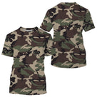 T-shirt all-over camouflage Woodland vert kaki brun et noir coupe unisexe chasse pêche