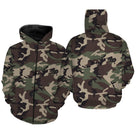 Sweat zippé all-over camouflage Woodland vert brun coupe unisexe