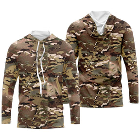 Hoodie capuche anti-UV camouflage MultiCam multi-terrain brun caramel vert olive et beige sable