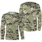 Manches longues camouflage digital pixelisé vert clair sauge coupe unisexe outdoor