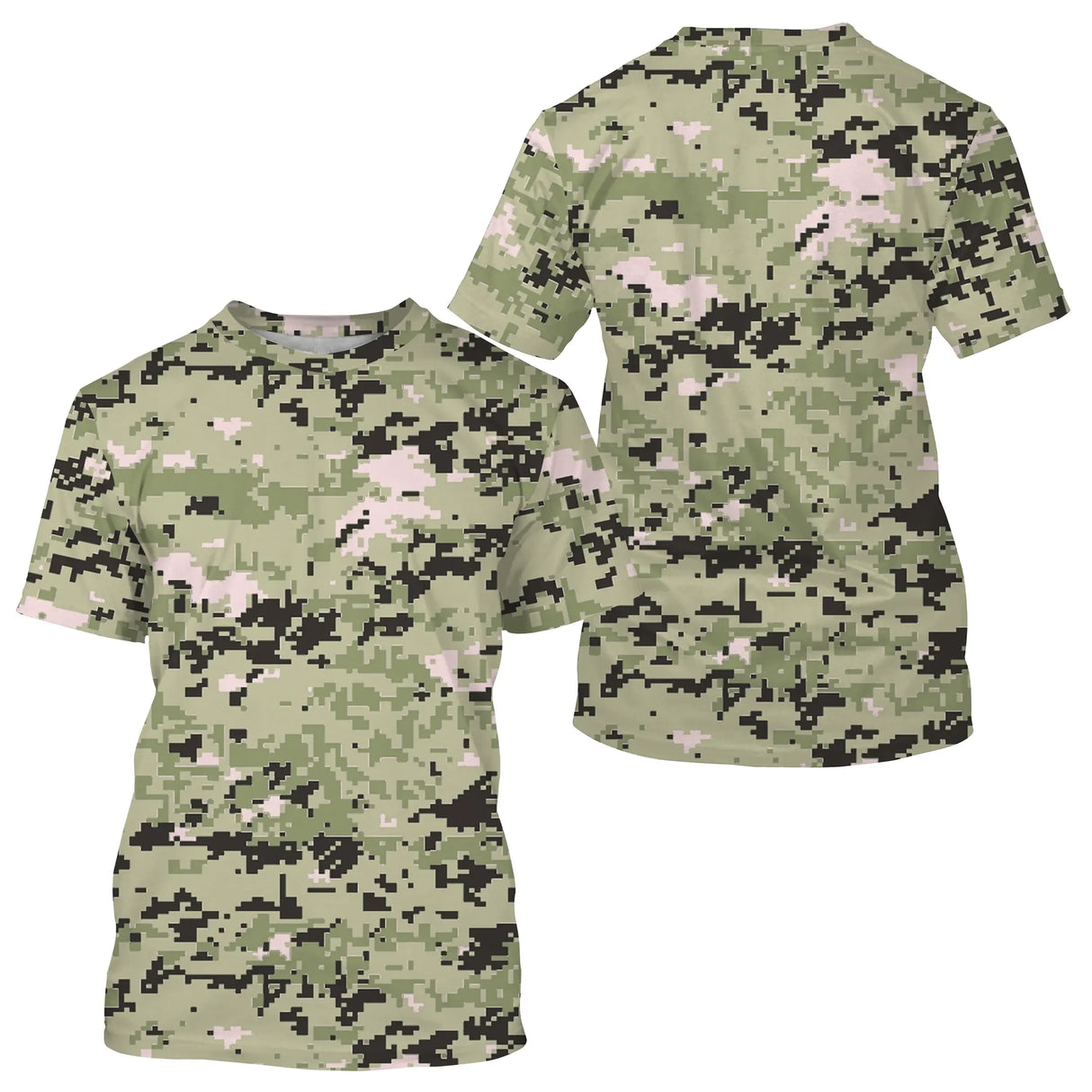T-shirt all-over camouflage digital pixelisé vert clair coupe unisexe chasse pêche