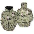 Sweat zippé all-over camouflage digital pixelisé vert clair coupe unisexe