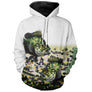 Sweat à capuche pêche crapet de roche, double illustration crapet vert et bande camo, vêtement chaud pour pêcheur étang