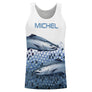 T-shirt halieutique pêche saumon double, coupe technique respirante, design double salmonidé, personnalisable prénom