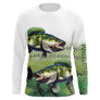T-shirt anti UV manches longues pêche bar double, illustration loups et peau zébrée, vêtement halieutique pour pêcheur en mer