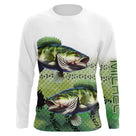 T-shirt anti UV manches longues pêche bar double, illustration loups et peau zébrée, vêtement halieutique pour pêcheur en mer