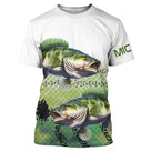 T-shirt manches courtes pêche bar, design double prises et peau argentée, accessoire personnalisable pour pêcheur littoral