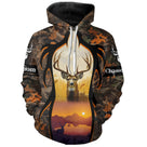 Sweat à capuche chasse cerf grand bois automne, paysage coucher de soleil, vêtement chaud pour chasseur au brame