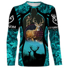 T-shirt chasse cerf turquoise vue de face design original couleur vive, coupe unisexe personnalisable chasseur