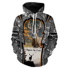Sweat à capuche chasse cerf camo gris, grand cerf central et faon, vêtement chaud pour chasseur en forêt
