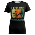 T-shirt cyclisme noir vintage unisexe avec vélo rétro coloré et slogan Life Is Best On A Bicycling