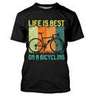 T-shirt cyclisme noir vintage unisexe avec vélo rétro coloré et slogan Life Is Best On A Bicycling