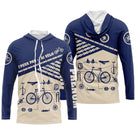 T-shirt cyclisme bleu et beige all-over unisexe avec slogan J'peux pas j'ai vélo, vélos et chaînes