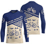 T-shirt cyclisme bleu et beige all-over unisexe avec slogan J'peux pas j'ai vélo, vélos et chaînes