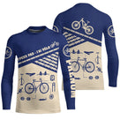 T-shirt cyclisme bleu et beige all-over unisexe avec slogan J'peux pas j'ai vélo, vélos et chaînes