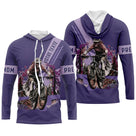 Maillot VTT violet all-over homme avec cycliste VTT en montagne et fleurs colorées, prénom et texte personnalisés