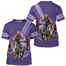 Maillot VTT violet all-over homme avec cycliste VTT en montagne et fleurs colorées, prénom et texte personnalisés