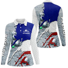 Polo manches longues femme tricolore bleu blanc rouge drapeau France boules dos prénom personnalisé