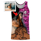 Hoodie Cheval d'Amour femme all-over fond floral rose violet motif photo cheval personnalisée prénom amazone