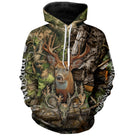 Sweat à capuche chasse cerf camo vert et crâne, design tête vivante et symbolique, vêtement chaud pour chasseur