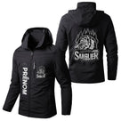 Veste chasse noire à capuche avec illustration sanglier blanc et inscription Sanglier Passion, prénom personnalisé
