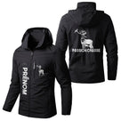Veste chasse noire à capuche avec illustration cerf majestueux et inscription Passion Chasse, prénom personnalisé