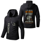 Veste pêche noire à capuche avec slogan J'ai deux rôles père et pêcheur et illustration poisson, prénom personnalisé