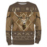 Sweat à capuche Noël chasse cerf jacquard, design ugly christmas sweater pour passionné brame
