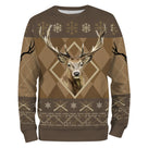 Sweat à capuche Noël chasse cerf jacquard, design ugly christmas sweater pour passionné brame