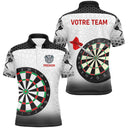 Polo fléchettes blanc et noir homme avec cibles classiques Target Precision élégant, prénom et équipe personnalisés