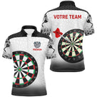 Polo fléchettes blanc et noir homme avec cibles classiques Target Precision élégant, prénom et équipe personnalisés