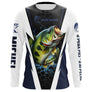 Manches longues anti-UV pêche bar bleu marine et blanc motif bar attaque all-over