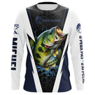 Manches longues anti-UV pêche bar bleu marine et blanc motif bar attaque all-over