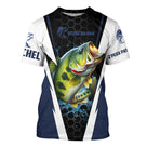 T-shirt all-over pêche bar bleu marine et blanc avec bar en attaque coupe unisexe