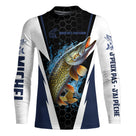 Sweat à capuche pêche brochet bleu marine et blanc avec brochet attaque Brochet Passion unisexe