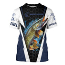 T-shirt all-over pêche brochet bleu marine et blanc brochet attaque coupe unisexe lac