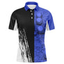 Polo pétanque bleu et noir homme avec boules de pétanque et effet splash dynamique sur le côté