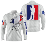 Polo golf manches longues unisexe drapeau France personnalisable, tenue patriotique avec prénom