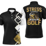 Polo golf humour noir et or avec lettrage Stress Is Caused By Not Playing Golf et motif argyle losanges