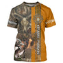 T-shirt chasse cerf passion camouflage orange avec scène chasseur agenouillé et cerf, lettrage Chasse Passion central