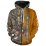 Sweat zippé chasse cerf camouflage orange Chasse Passion, tenue cynégétique avec prénom et texte